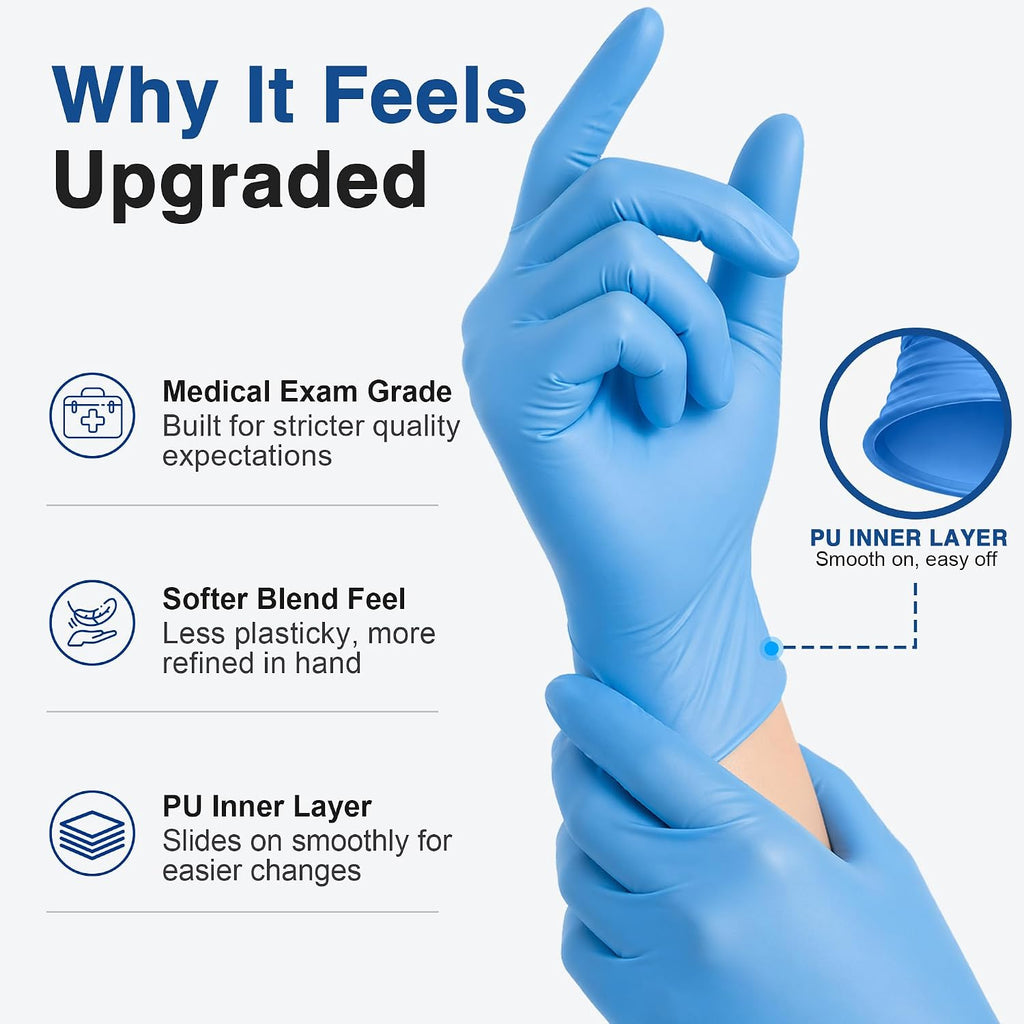 Medical Nitrile/Vinyl Blend Exam Gloves, Black Disposable | Latex&Powder Free, Food Safe, Cleaning, Exam, Cooking, Food Prep, BBQ, Comfortable Fit, Ambidextrous, Unisex