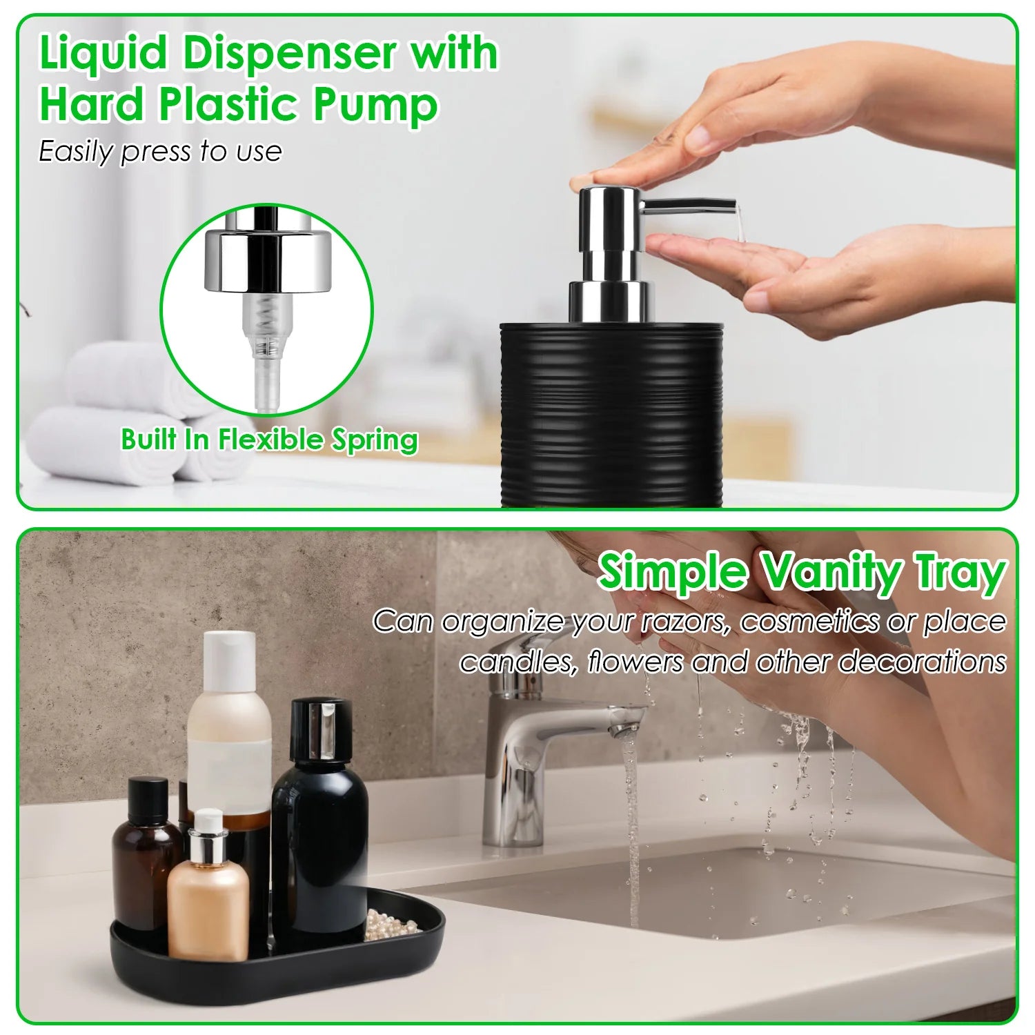 5 Colors Options -- Set of 8Pcs Bathroom Accessories Set Bathroom Holder Set with Soap Dispenser Toothbrush Holder Cup Soap Dish Toilet Cleaning Brush Trash Can Qtip Holder Vanity Tray for Home
