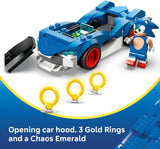 The Hedgehog Sonic: Speedster Lightning Race Car Toy for Boys & Girls - Toy Building Set W/Minifigure for Kids & Gamers, Ages 7+ - Gift Idea for Birthdays - 77117
