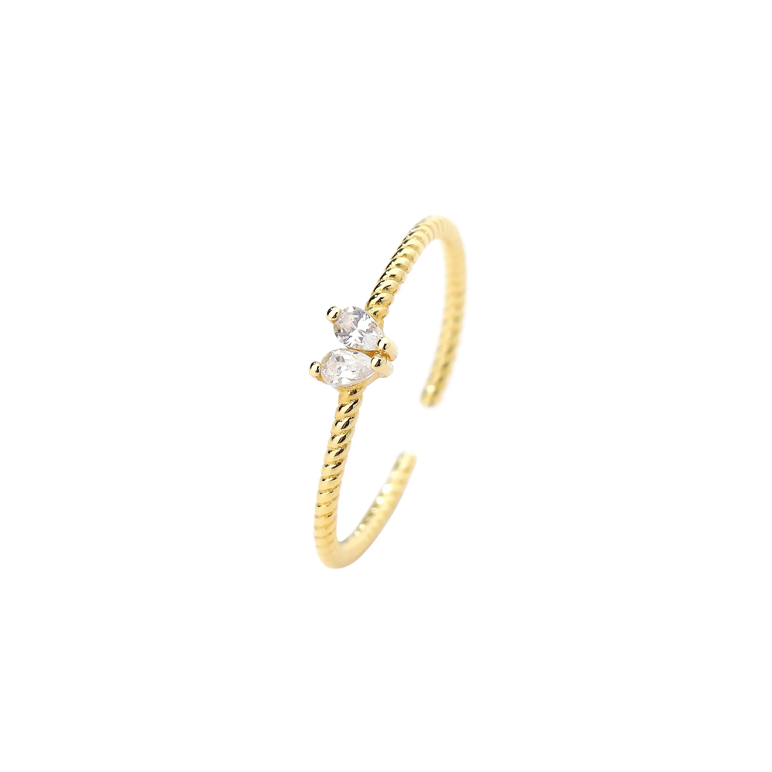 Marquise CZ Stacking Ring for Women — 925 Sterling Silver, 18K Gold Plated, Adjustable