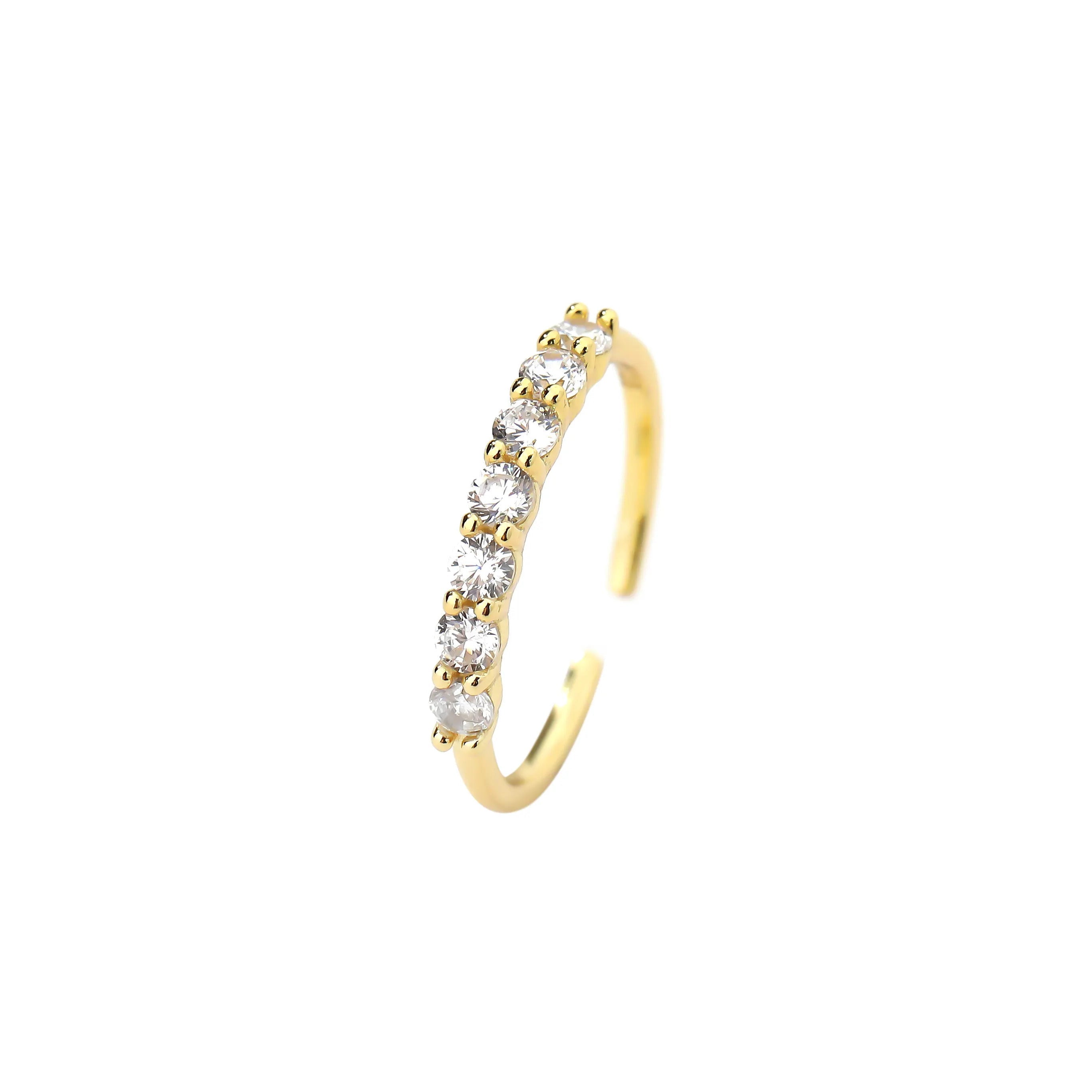 Round CZ Stacking Ring for Women — 925 Sterling Silver, 18K Gold Plated, Adjustable