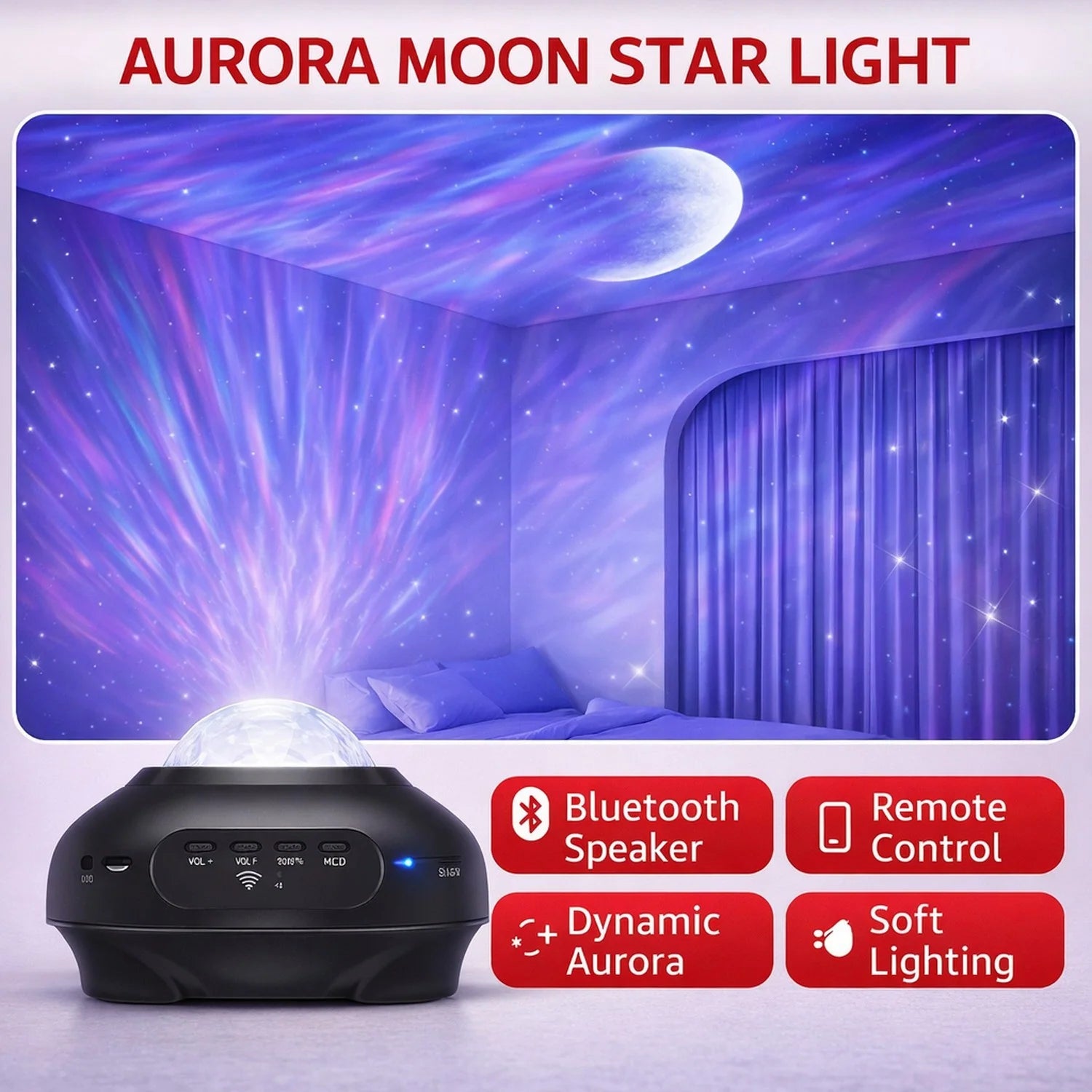 Aurora Projector Galaxy Star Night Light LED Lamp for Bedroom Ceiling Decor