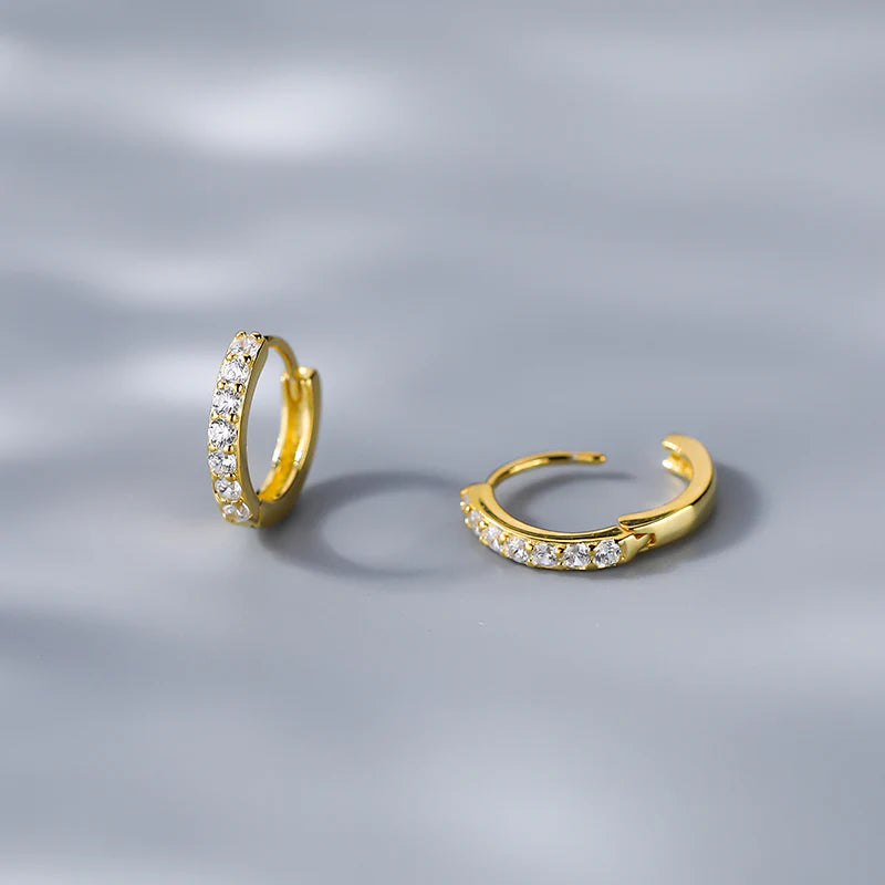 Micro Pave Huggie Hoop Earrings for Women — 925 Sterling Silver, 18K Gold Plated, CZ