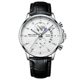 Belushi New Fashion Business Three-Eye Chronograph Genuine Leather Luminous Watch Steel Band Personalized Luxury Watch for Men