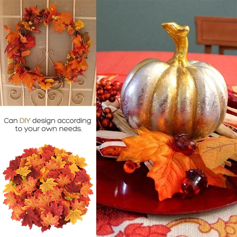 50/200Pcs Artificial Maple Leaves Autumn Silk Fall Leaf for Thanksgiving Halloween Christmas Home Decoration Wedding Party Craft