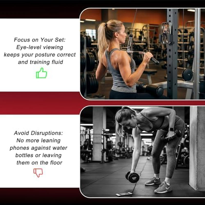 Power Rack Phone Mount, Hook-On Smartphone Holder for 2”×2”/3”×3” Squat Rack Upright, Tool-Free Installation, Vertical & Horizontal Viewing, Fits Phones up to 3.22” Wide