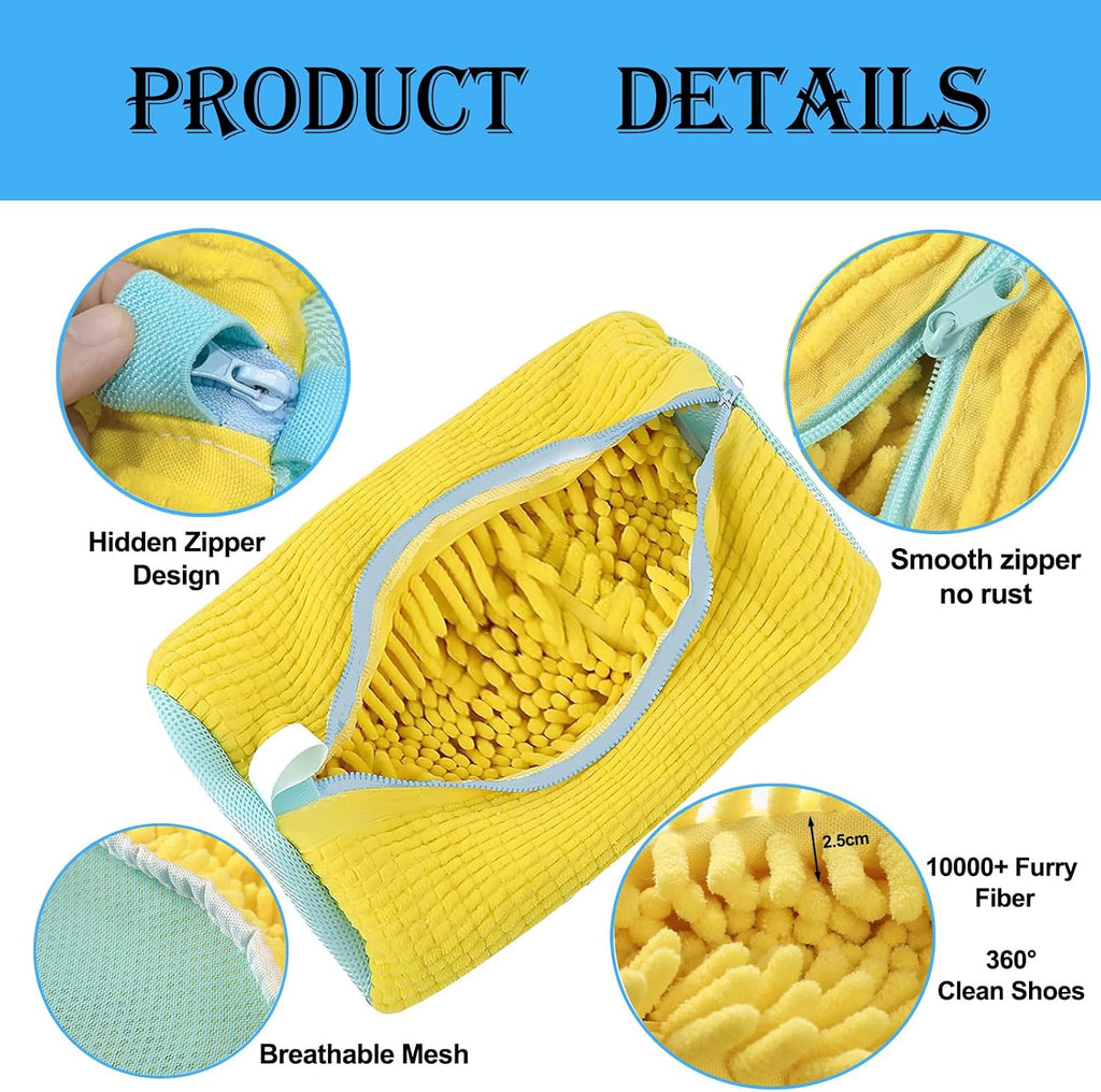 Shoe Washing Machine Bag, 1Pc Laundry Shoe Bags for Washing Machine Reusable, Trainer Shoe Wash Bag, Shoe Laundry Bags with Hidden Zipper Design, Non-Tangle, Yellow