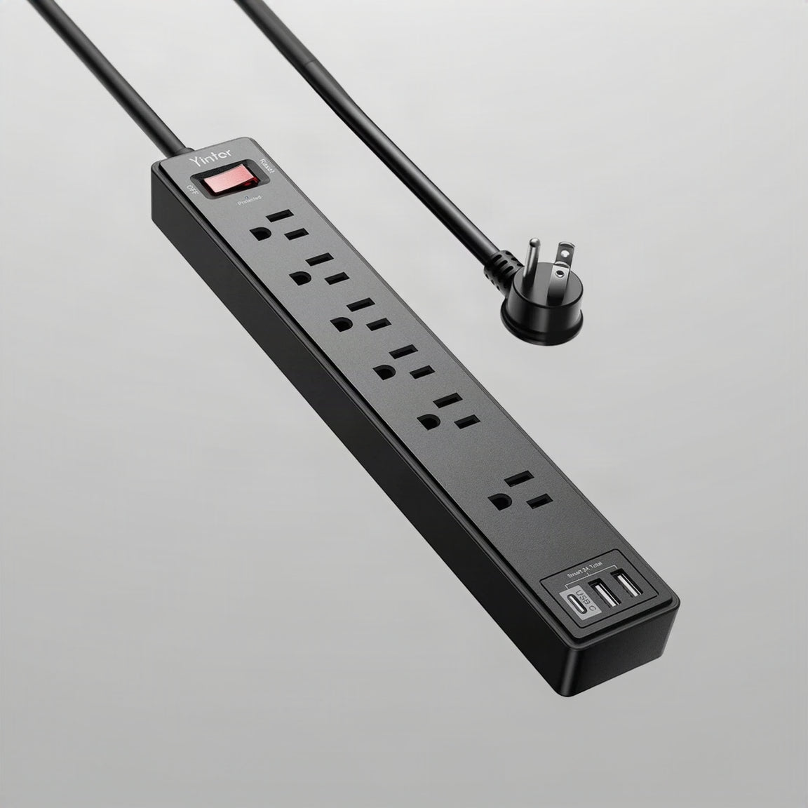 6Ft Surge Protector Power Strip with 6 Outlets & 3 USB Ports, Black