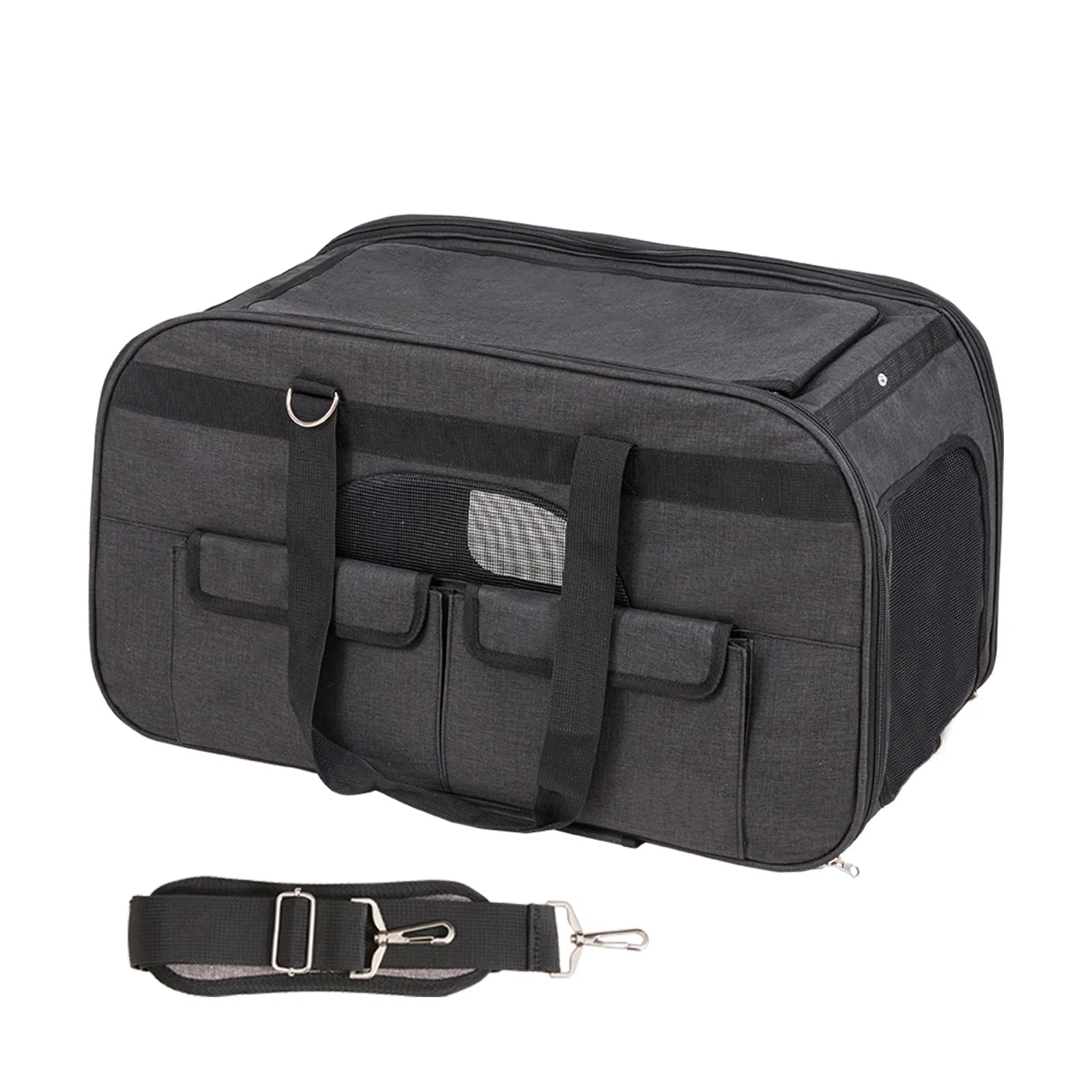 Cat Carrier with Wheels, Rolling Pet Carrier with Telescopic Handle and Shoulder Strap, Dog Carrier with Wheels for Pets under 35 Lbs, with 1 Folding Bowl, Black