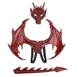 3 Pcs Dragon Costume, Red Halloween Dragon Costume with 3D Wings, Face Cover & Tail for Cosplay Parties
