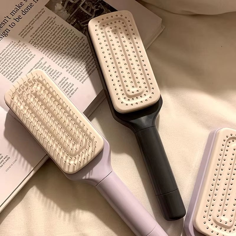 Rotatable Self-Cleaning Hair Brush with Air Cushion and Anti-Static Features for Women