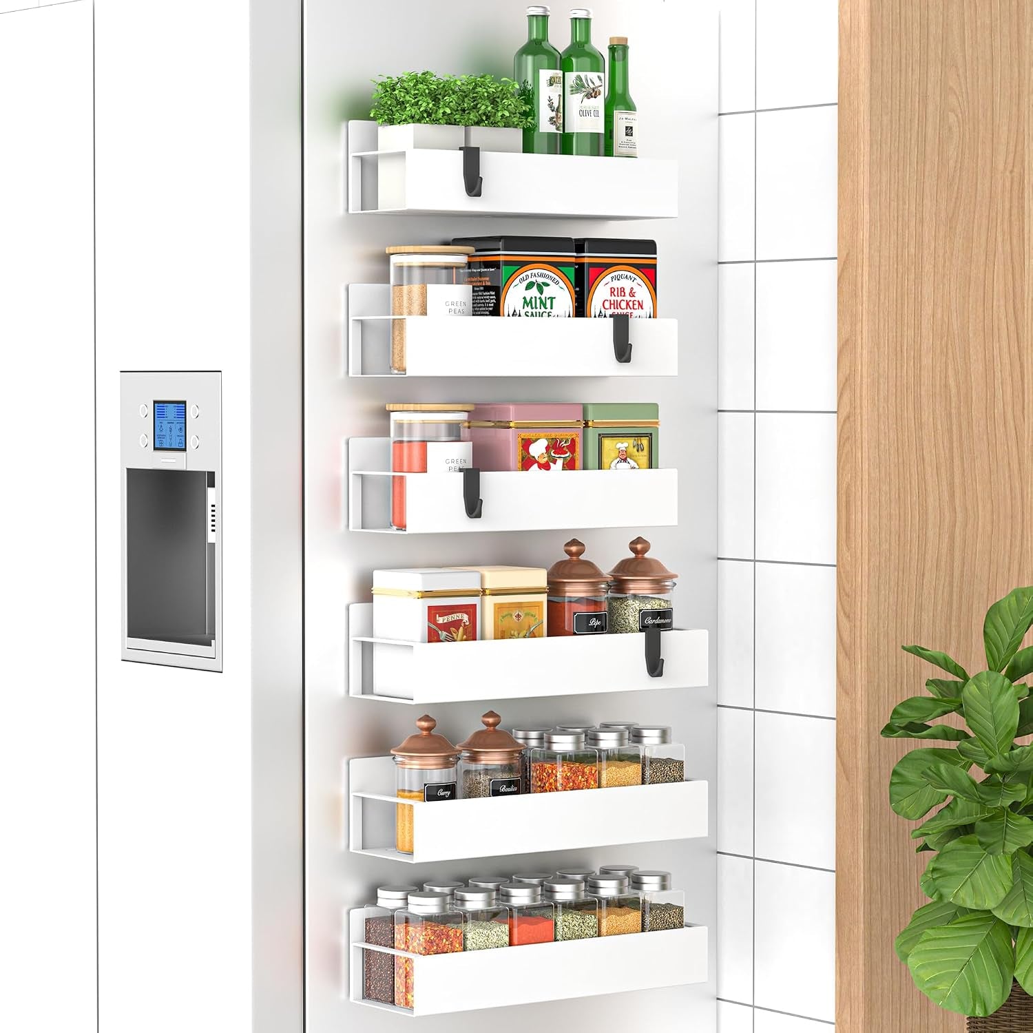 Metal Magnetic Spice Rack for Refrigerator Black, 4 Pack