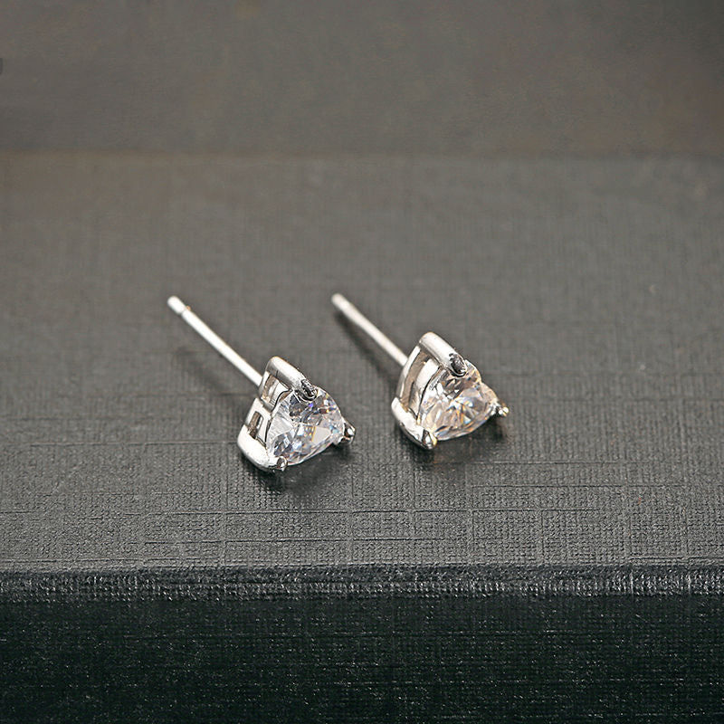 Heart Stud Earrings for Women — 925 Sterling Silver, White CZ Heart-Cut, Hypoallergenic
