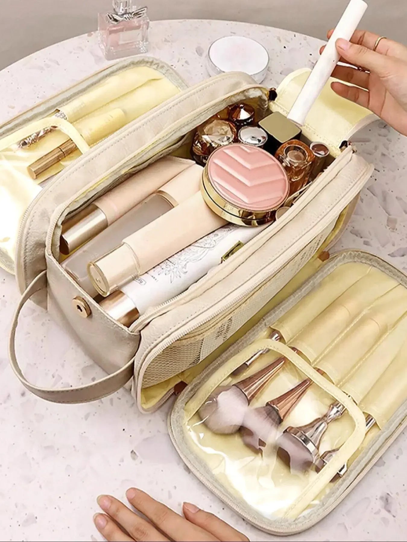 Portable Makeup Bag, Travel Cosmetic Bag, Back to School, Travel Accessories, Zipper Makeup Organizer Pouch, Versatile Storage Bag for Skincare, Lotion, Cream, Lip Balm, Eyeliners, Makeup Brushes, Stationery, Travel Bag, Makeup Tool Organizer