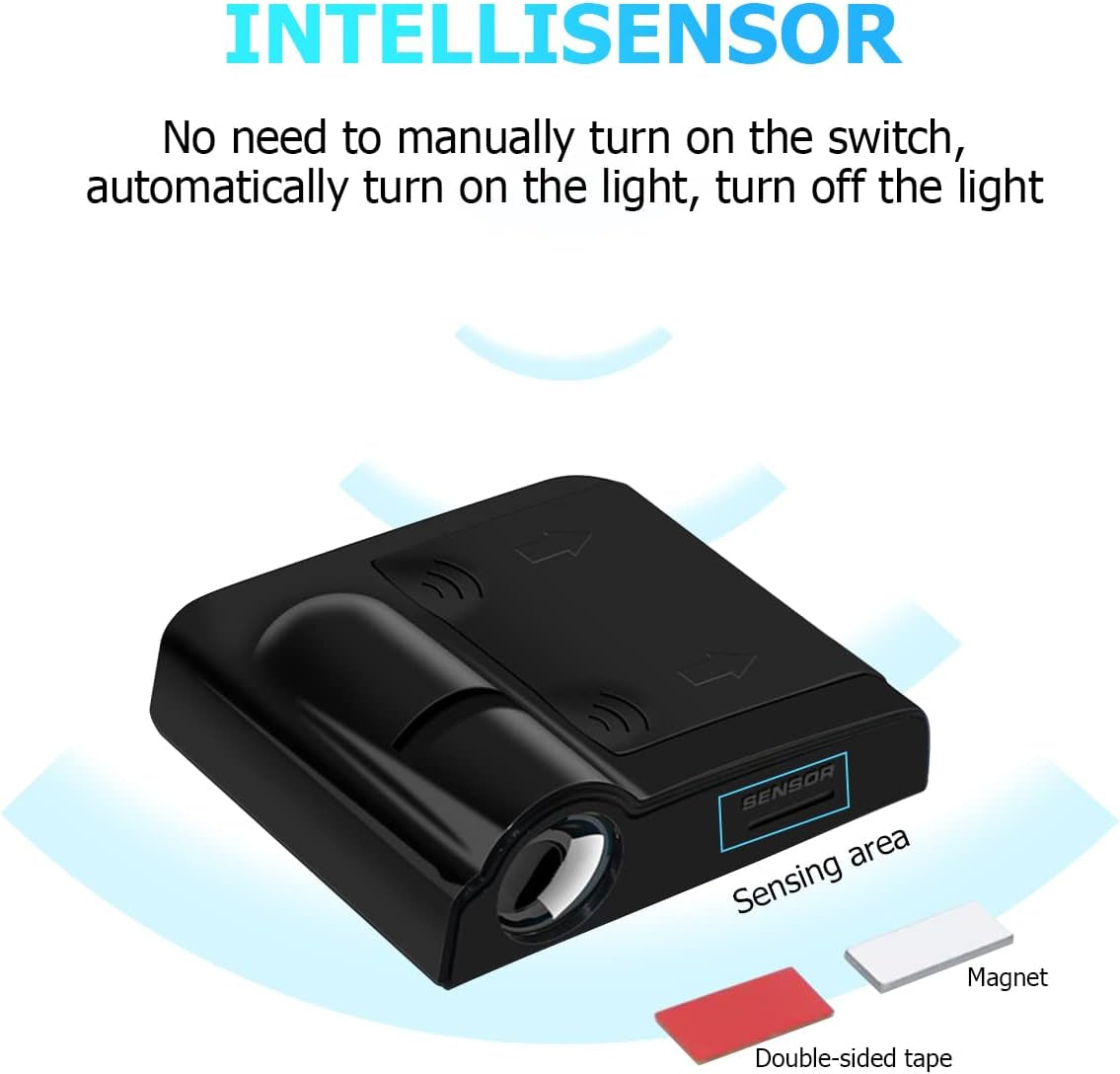 2Pcs Car Door Projector Lights, Wireless LED Welcome Lamp, Red Flag