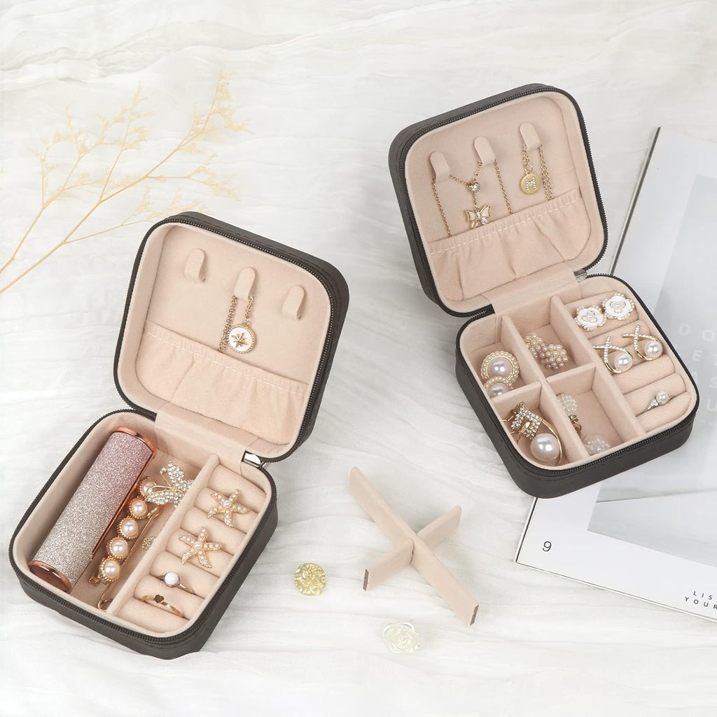 Travel Jewelry Case Small Jewelry Box Jewelry Organizer Storage Case Portable PU Leather Mini Jewelry Travel Case for Girls Womens Earring, Necklace, Rings,Bracelets (S 4, Black+Pink+White+Blue)
