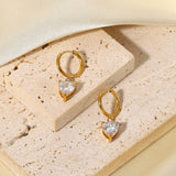 White Heart Huggie Earrings for Women — 18K Gold Plated, CZ Heart Accent, 925 Sterling Silver