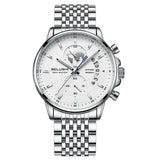 Belushi New Fashion Business Three-Eye Chronograph Genuine Leather Luminous Watch Steel Band Personalized Luxury Watch for Men