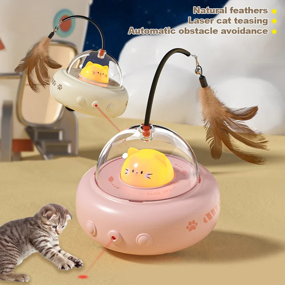 Smart Teaser Cat Toy Electric UFO Cat Teaser Stick with Bell Training Pet Toys Replaceable Feather Interactive Cat Supplies Pet Supplies Pets Products