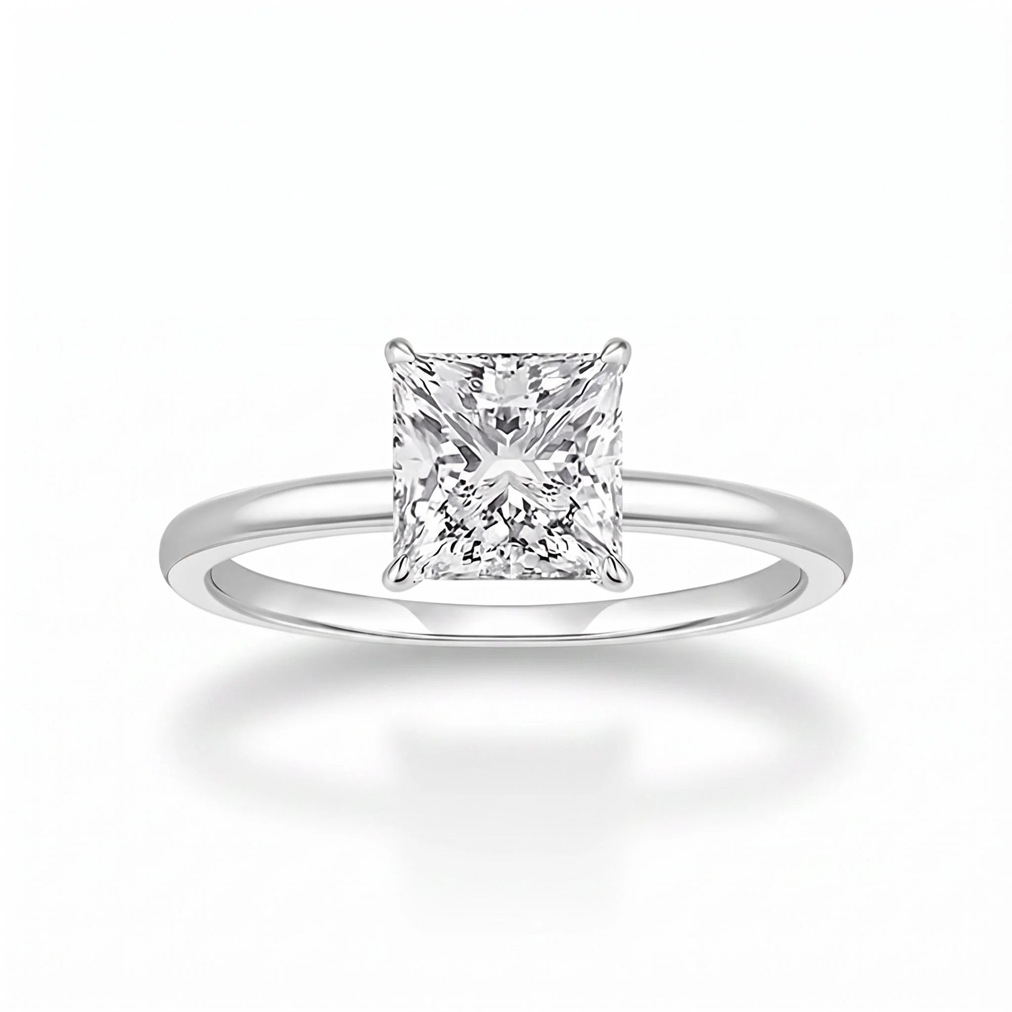Princess Cut CZ Engagement Ring for Women — 925 Sterling Silver, Square CZ Solitaire