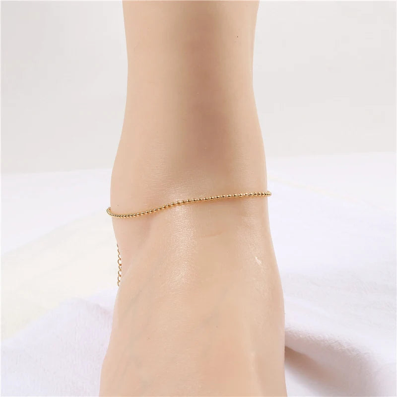Gold Bead Chain Anklet for Women — 18K Gold Plated, Adjustable Beach Anklet