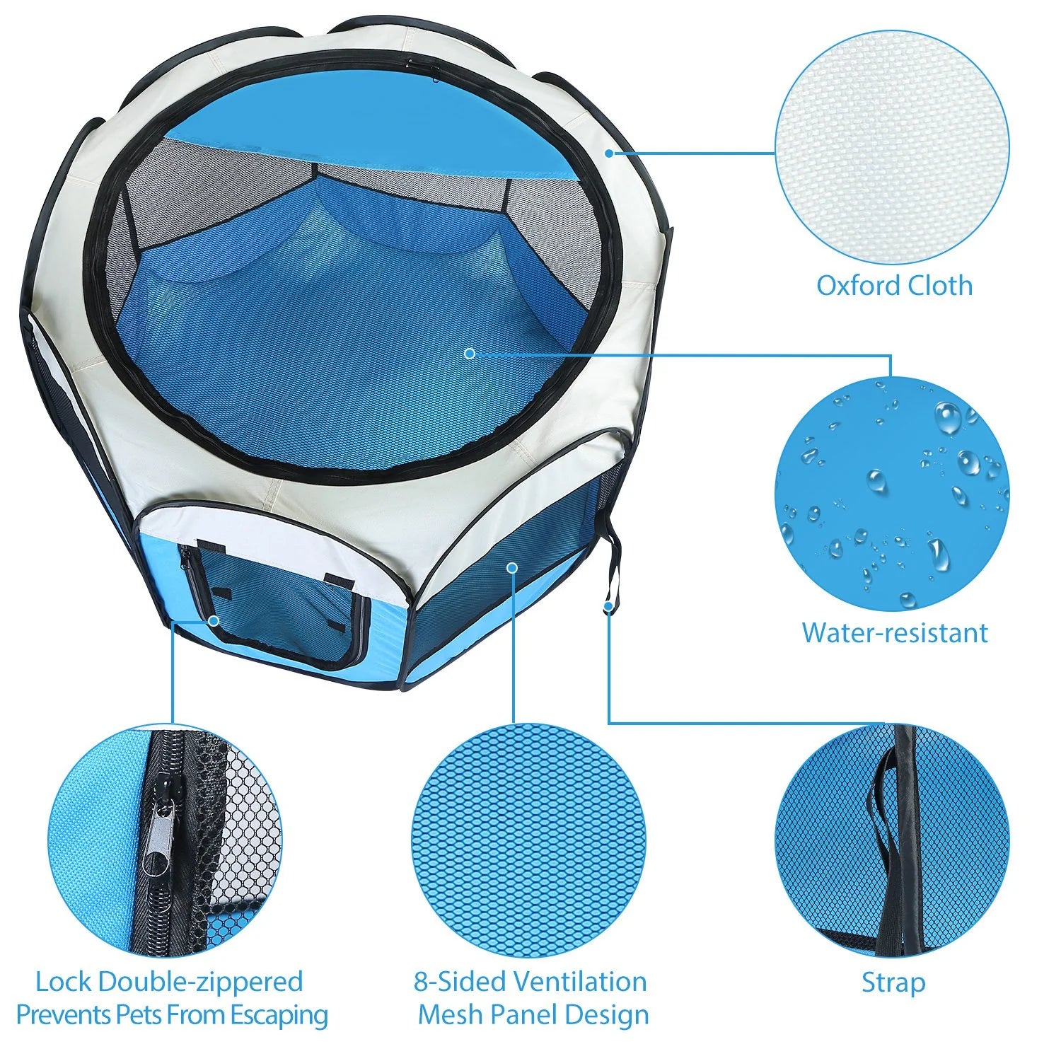 Pink-Blue Options -- 1Pc Portable Foldable Pet Tent Exercise Pen Kennel Removable Zipper Top and Bottom Water Resistant Indoor Outdoor Use for Dogs Cats Other Pets