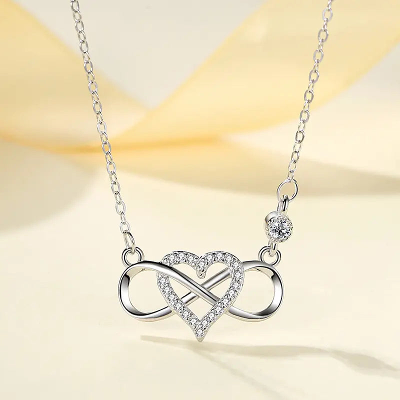 Micro Pave Heart Necklace for Women — 925 Sterling Silver, Infinity Design, CZ Stones