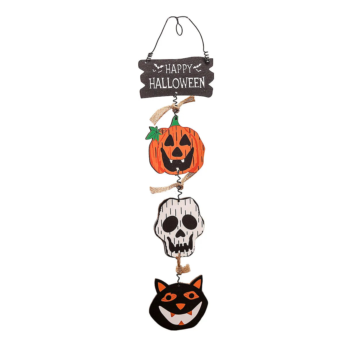 Halloween Wooden Decorations Pumpkin Bat Skeleton Ghost Pendant Hanging Ornament Wall Decor Horror Props Halloween Party Decor
