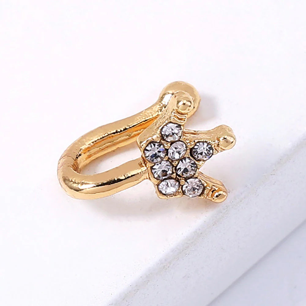 Gold Rhinestone Nose Ring, Mini Crown Rhinestone Nose Ring, Piercing Crown Nose Clip