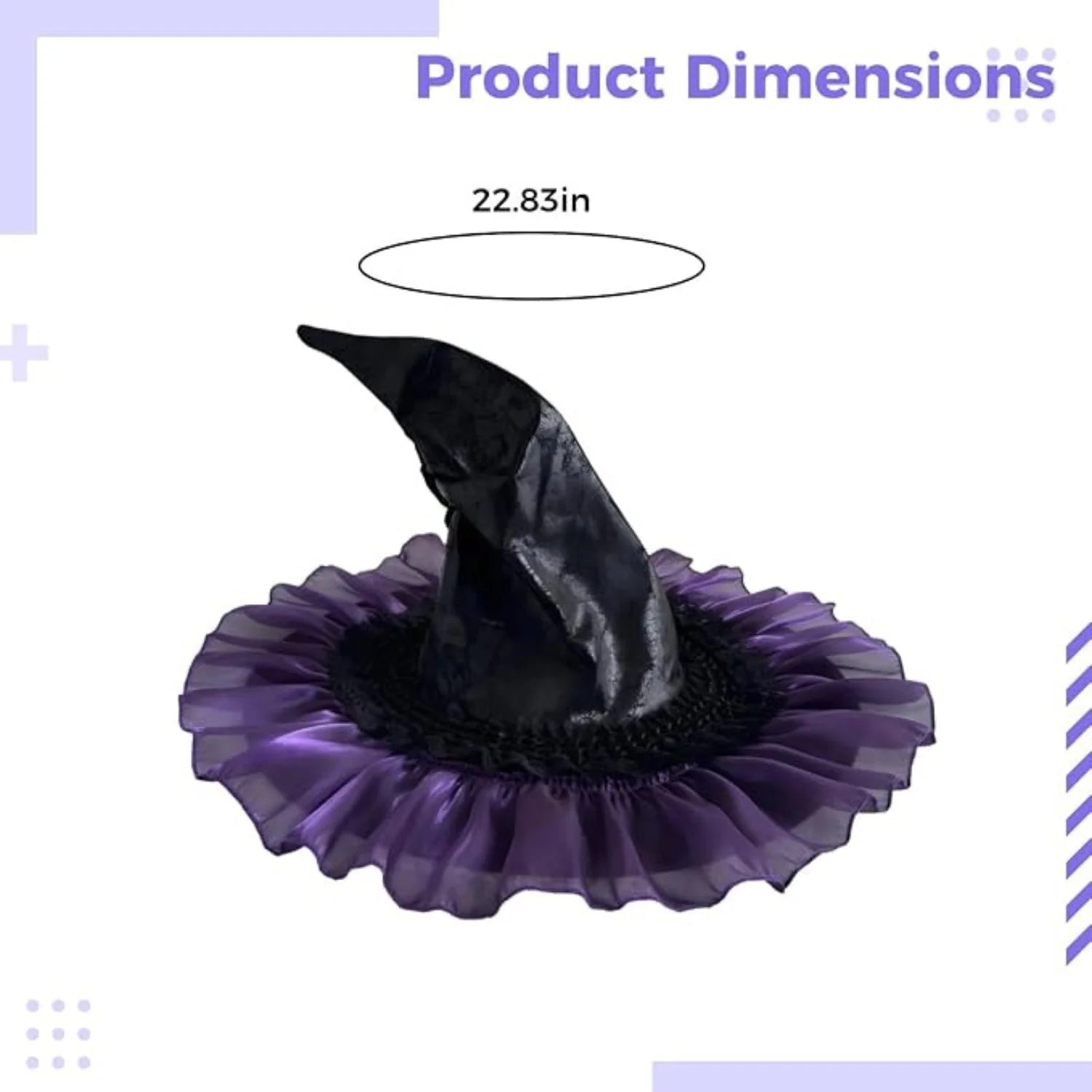 Black Purple Witch Hat, Leather Hat with Purple Tulle Trim, Halloween Costume Accessory