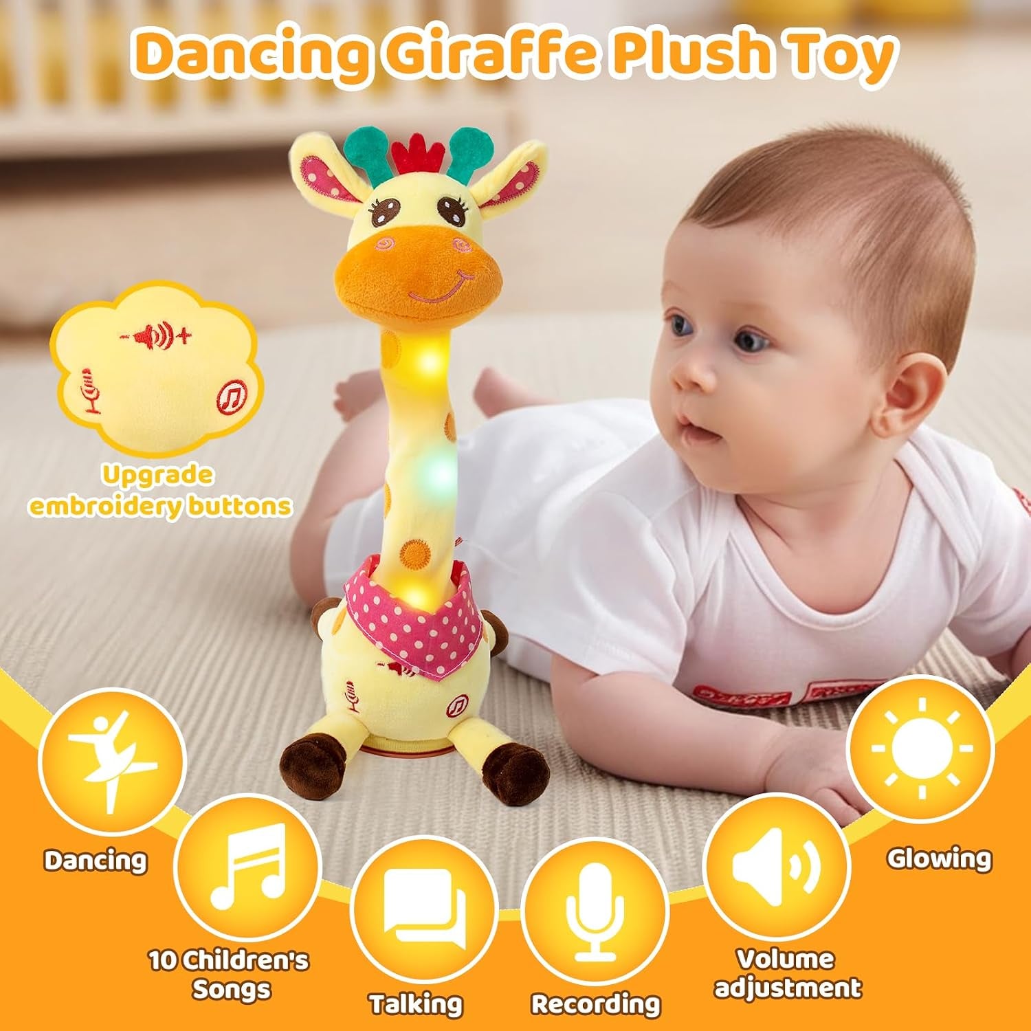 Dancing Giraffe Toy, Tanlking Giraffe Toys Musical Mimicking Toy, Singing 10 Pcs Songs for Baby Boys Girls, Repeating What You Say, Sing+Dancing+Recording+Led