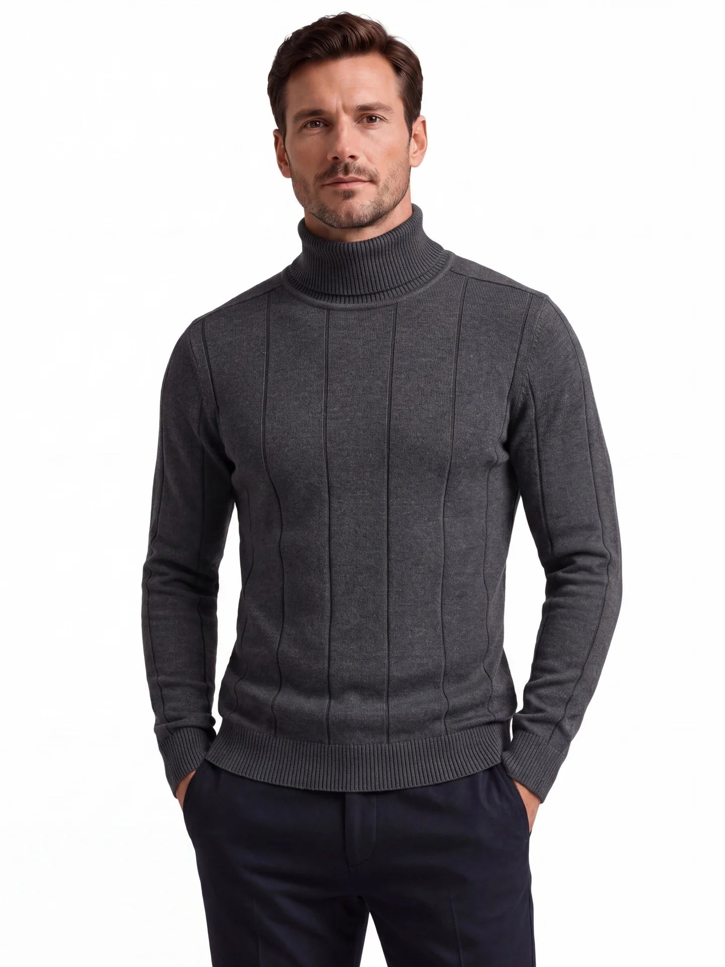 Thick Warm Sweater for Men, High Turn-Down Collar, Slim Fit Knitwear