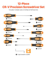 Screwdriver Set, 12-Piece Hand Tools Set with Magnetic Tips, Includes 5 Phillips and 5 Flat Head Bits, Z-Type Bit, Professional Repair Tool Kit for Sockets, Furniture, Home Appliances, Bicycles
