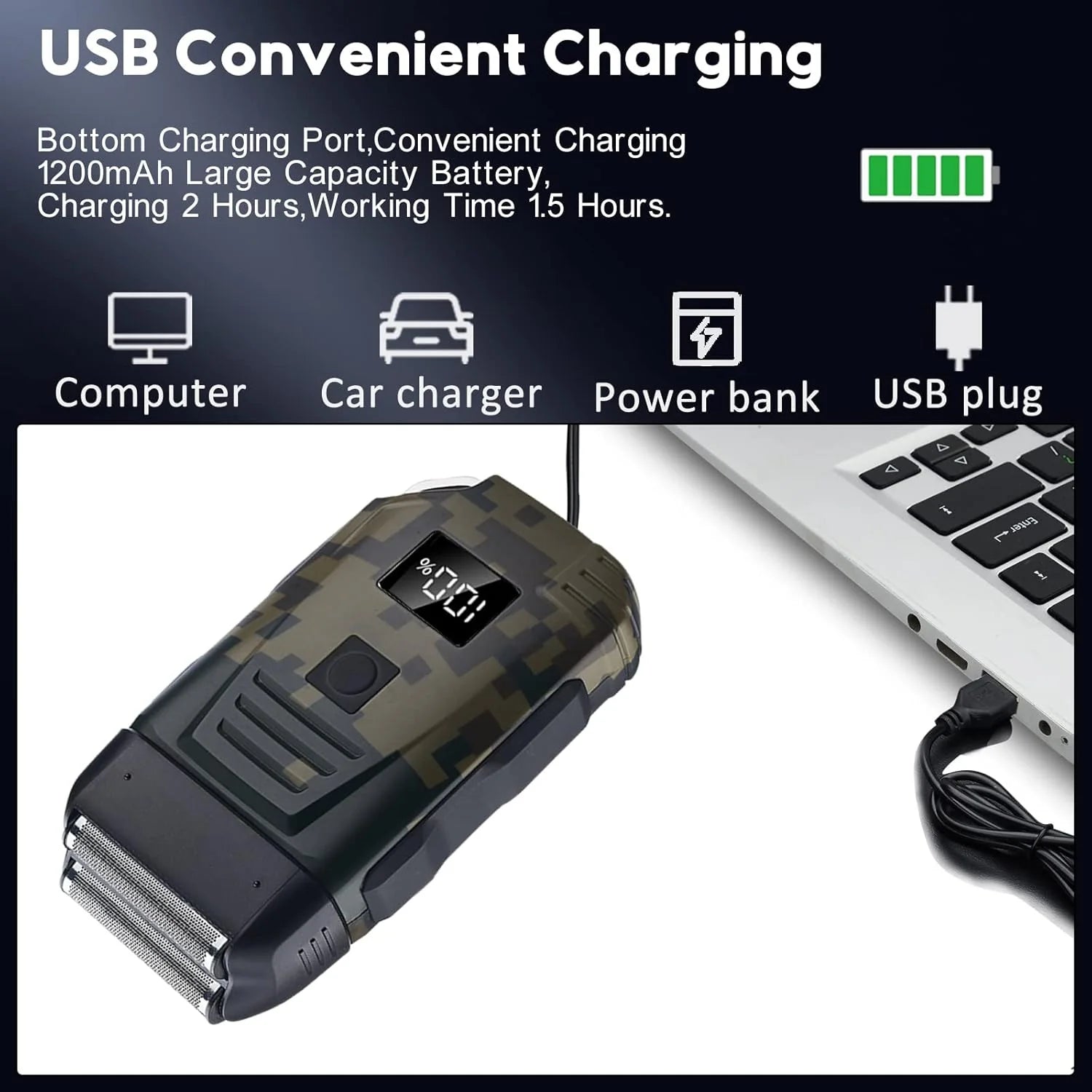 Mens USB Electric Shaver Trimmer Razor Rechargeable Hair Beard Shaving Machine