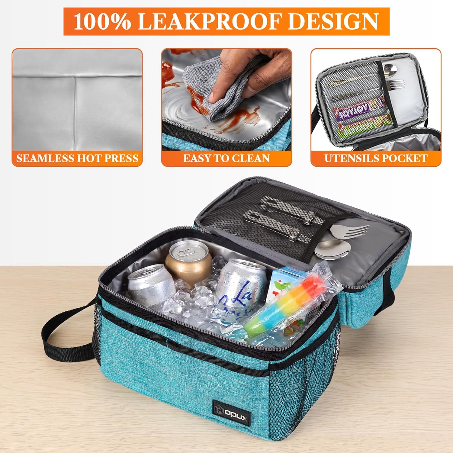 Insulated Lunch Bag for Men Women, Double Decker Leakproof, Teal Blue