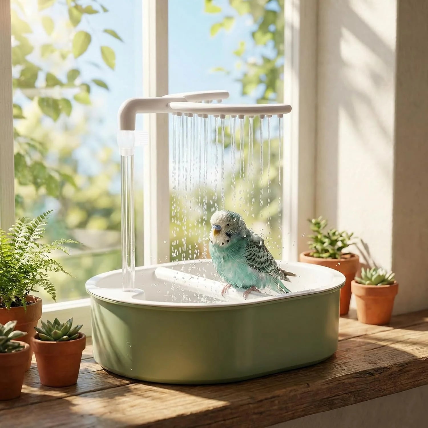 Electric Parakeet Bird Bath Fountain with Shower, USB Automatic Circulating Water