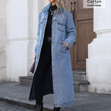 Denim Coats Moto Biker Jeans for Women Long Jackets Pocket Long Sleeves Single Breasted Loose Casual Y2K 2025 Autumn Winter