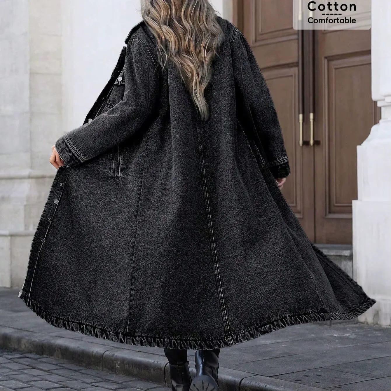 Denim Coats Moto Biker Jeans for Women Long Jackets Pocket Long Sleeves Single Breasted Loose Casual Y2K 2025 Autumn Winter