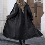 Denim Coats Moto Biker Jeans for Women Long Jackets Pocket Long Sleeves Single Breasted Loose Casual Y2K 2025 Autumn Winter