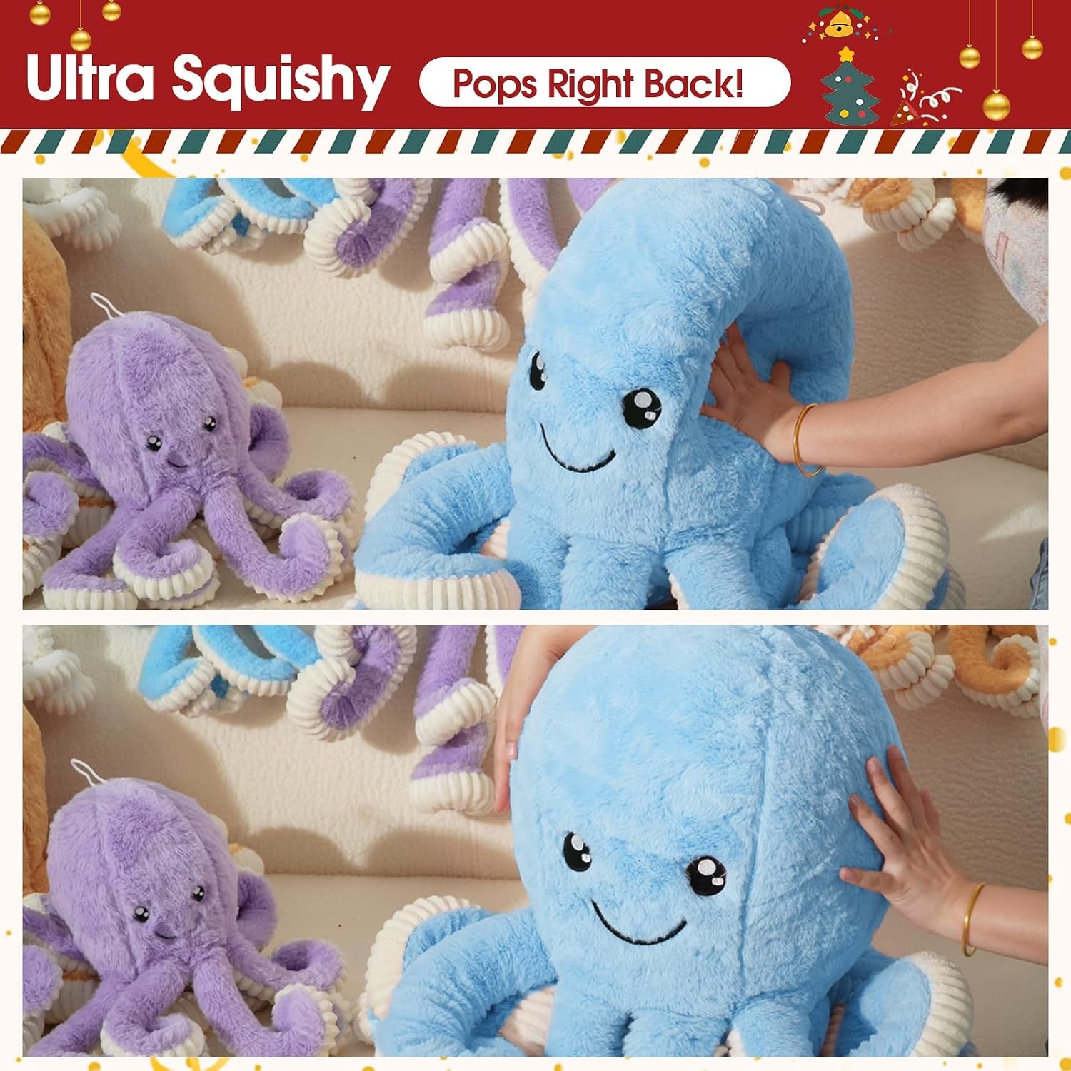 Octopus Plush Toy, Cute Stuffed Animal in 5 Colors 4 Sizes for Gift