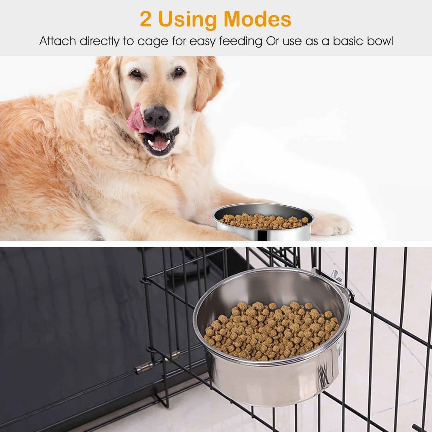 1Pc M Size Stainless Steel Dog Bowl Pets Hanging Food Bowl Detachable Pet Cage Food Water Bowl with Clamp Holder