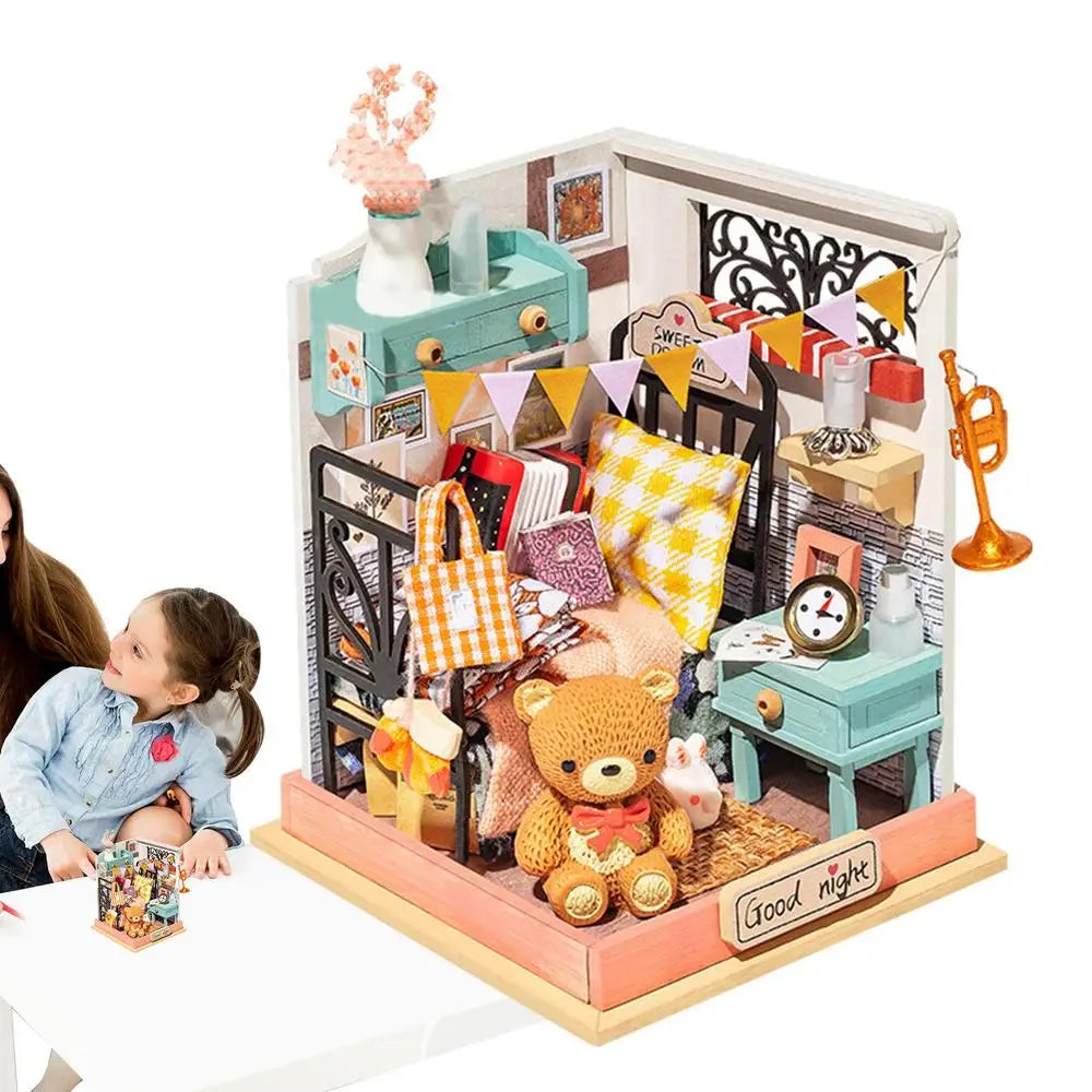 Miniature Doll House Kit Wooden Dolls House Bear House Wooden Dolls House Miniature Doll House Kit for Birthday Valentine'S Day