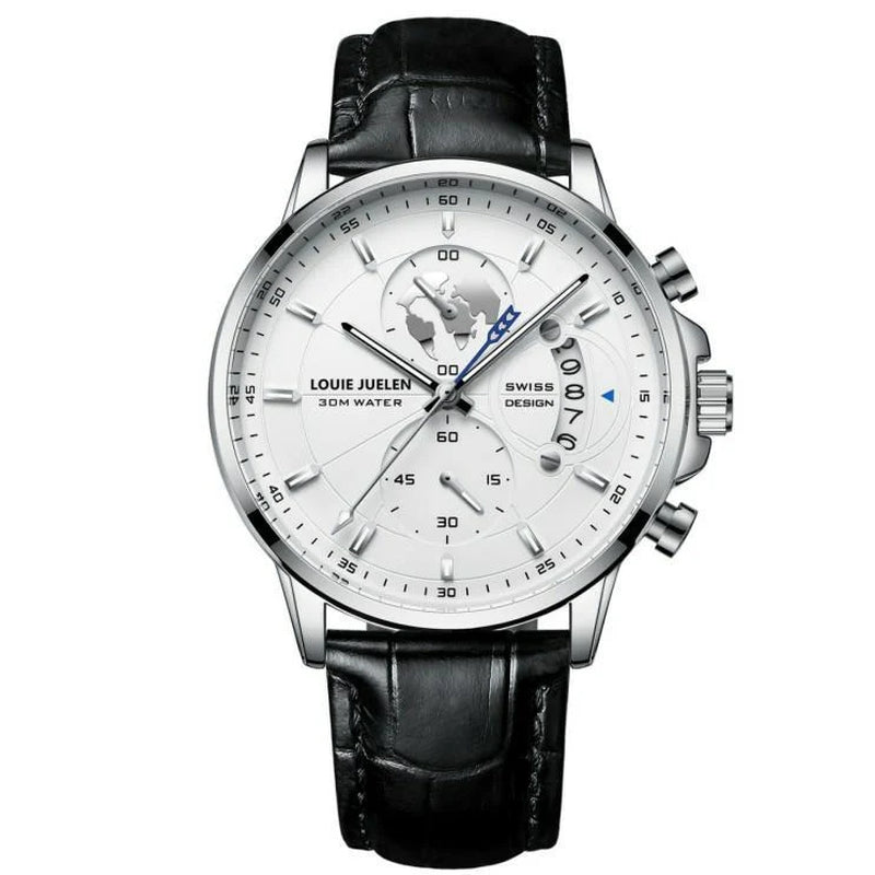 Belushi New Fashion Business Three-Eye Chronograph Genuine Leather Luminous Watch Steel Band Personalized Luxury Watch for Men