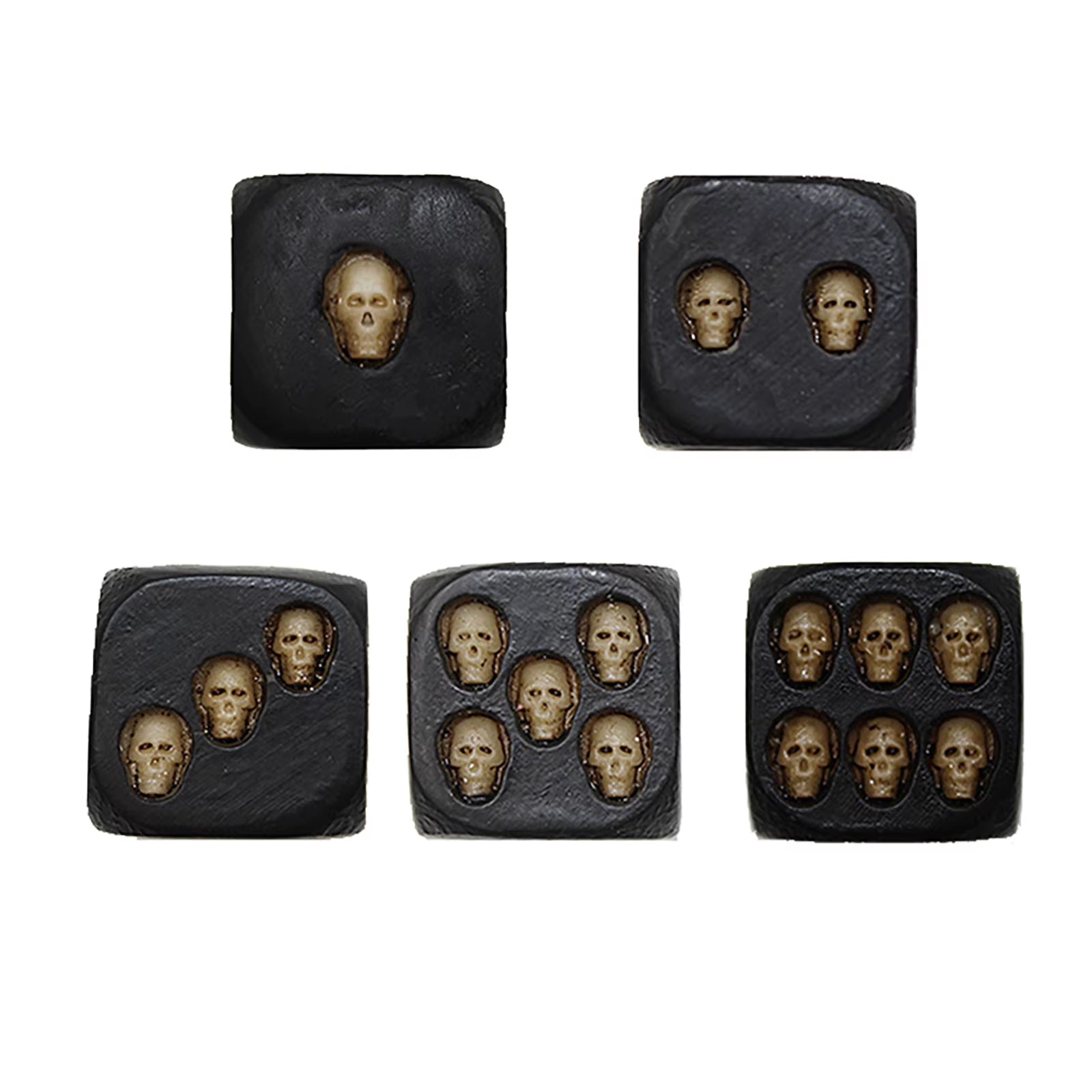Resin 3D Skeleton Face Gaming Dice Gothic Style 5 Pieces Halloween Skull Dice Scary Novelty Dice Table Decoration for Club Pub