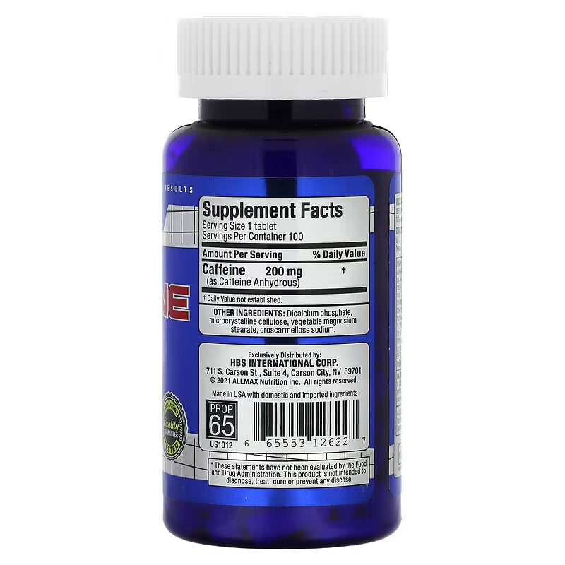 Nutrition Caffeine Pills, Sustained Energy & Pre - Workout Mental Focus, Fast Absorbing & Vegan, 200 Mg, 100 Tablets