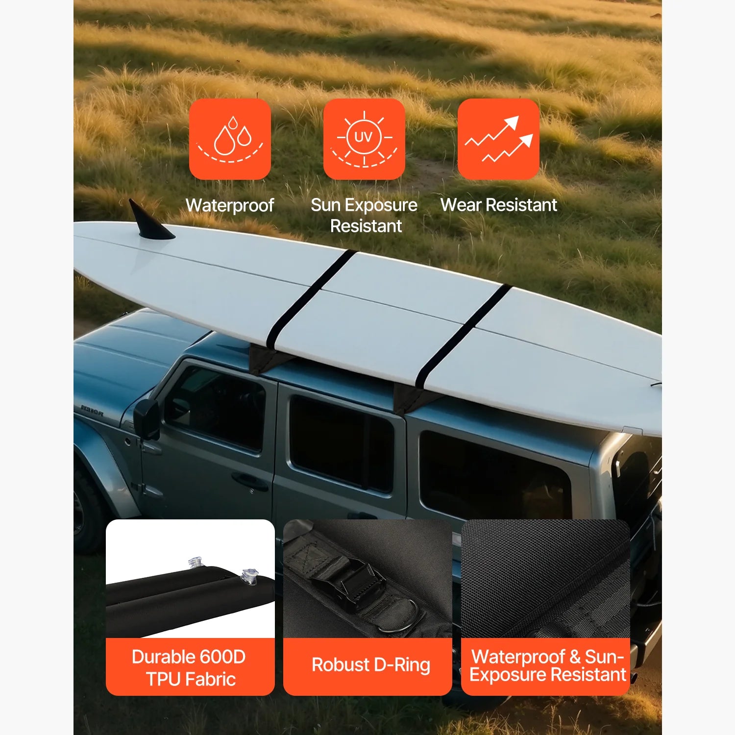 Inflatable Soft Roof Rack Bars, 37.6-Inch Universal Car Roof Rack Pads, 88LBS Loading Luggage Kayak Carrier with 2 Tie-Down Straps & Ropes, Hand Air Pump, Storage Bag for Canoes Surfboards Sups