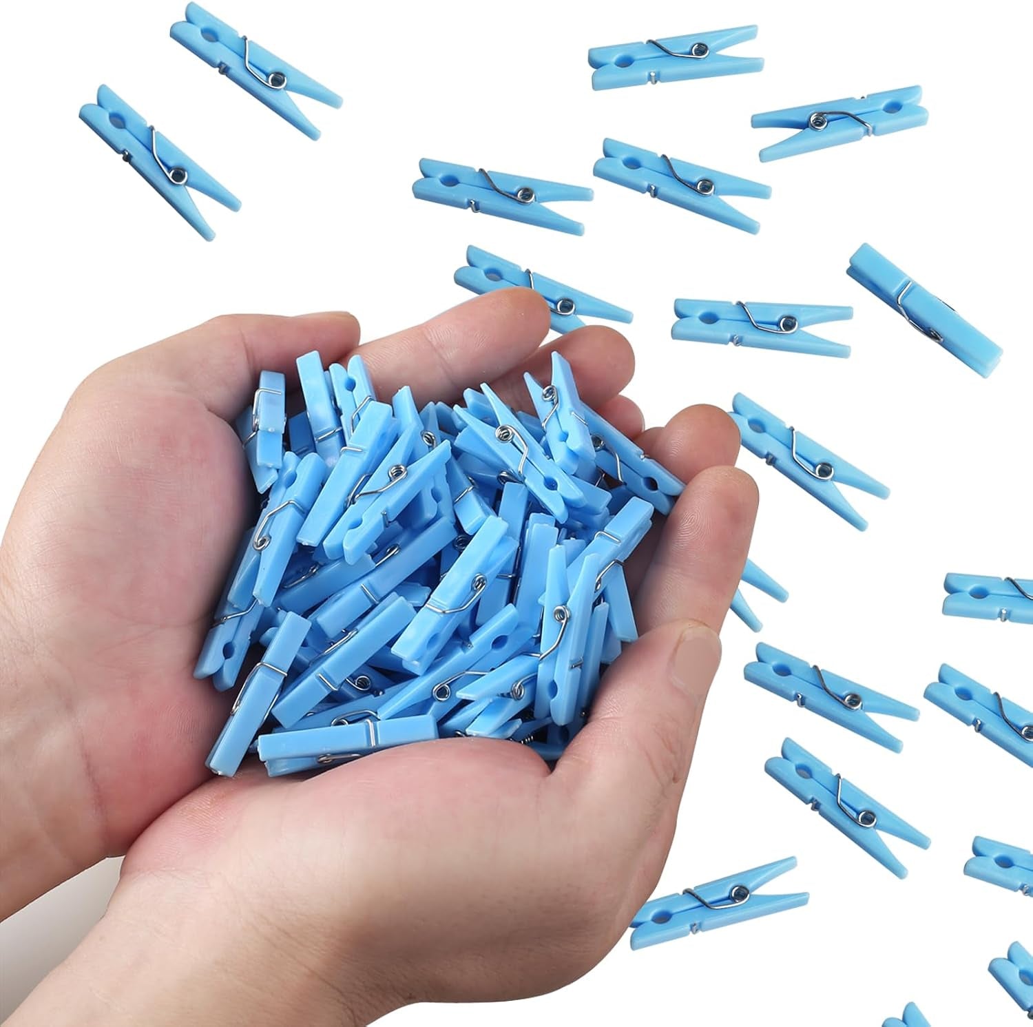 100PCS Mini Plastic Clothespins – Blue Laundry & Craft Clips