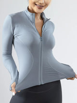 Women'S Quick Drying Breathable Zip up Sports Jacket with Thumb Holes, High Stretch Long Sleeve Sports Top, Slim Fit Outerwear for Gym Yoga, Basic Comfort Sportswear, Clothing for Indoor Outdoor, Clothes Women, Workout Outfits, Gym Clothes