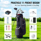 Golf Cart Bag with 14 Way Organizer Divider Top, 35 11 Pockets Premium Cart Bag with Stand, Durable Golf Bags with Handles & Dust Cover & Detachable Dual Strap for Men & Women, Black White
