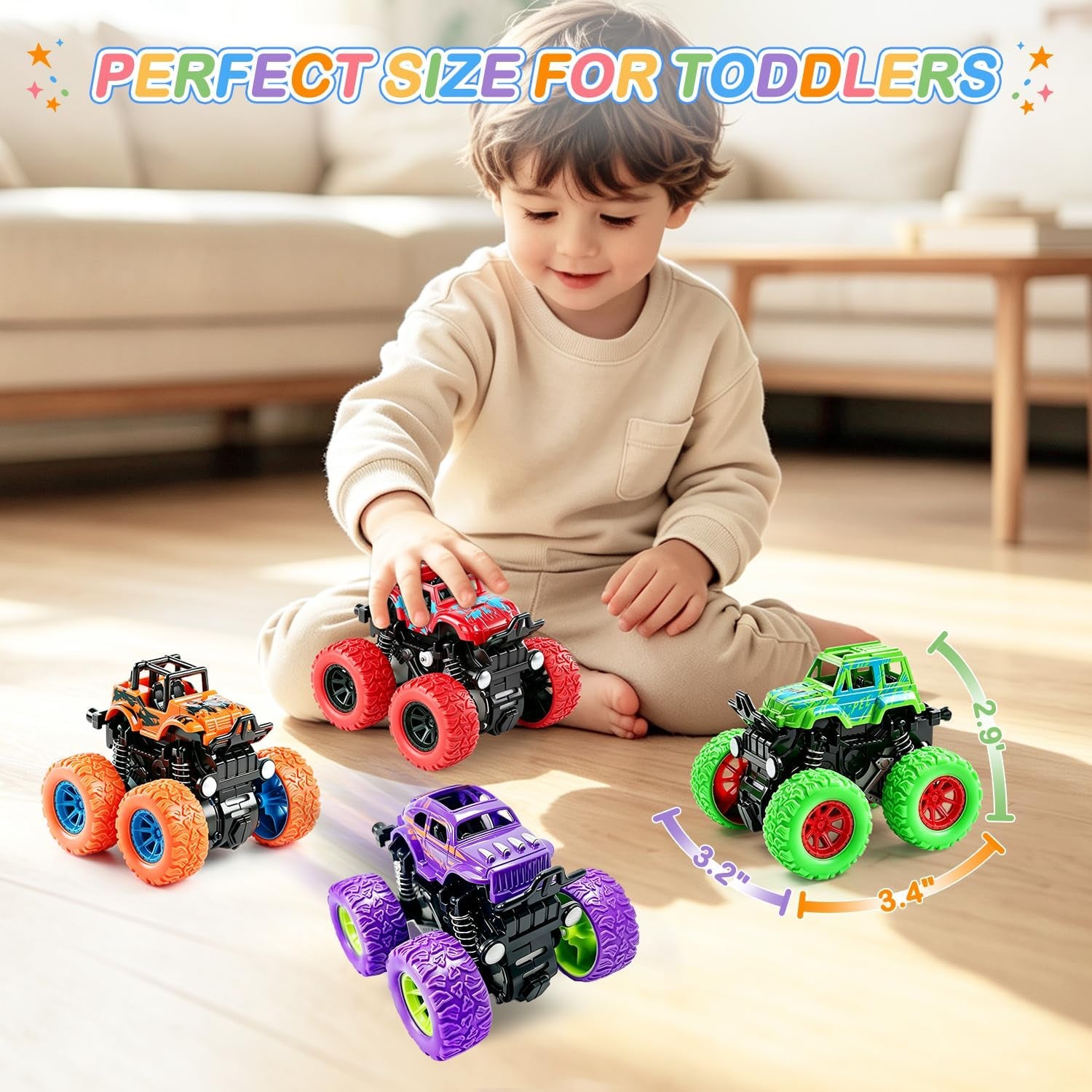 Monster Trucks for Boys Age 4-7, Toy Trucks for Toddlers 2-4 Years (4 Pack)